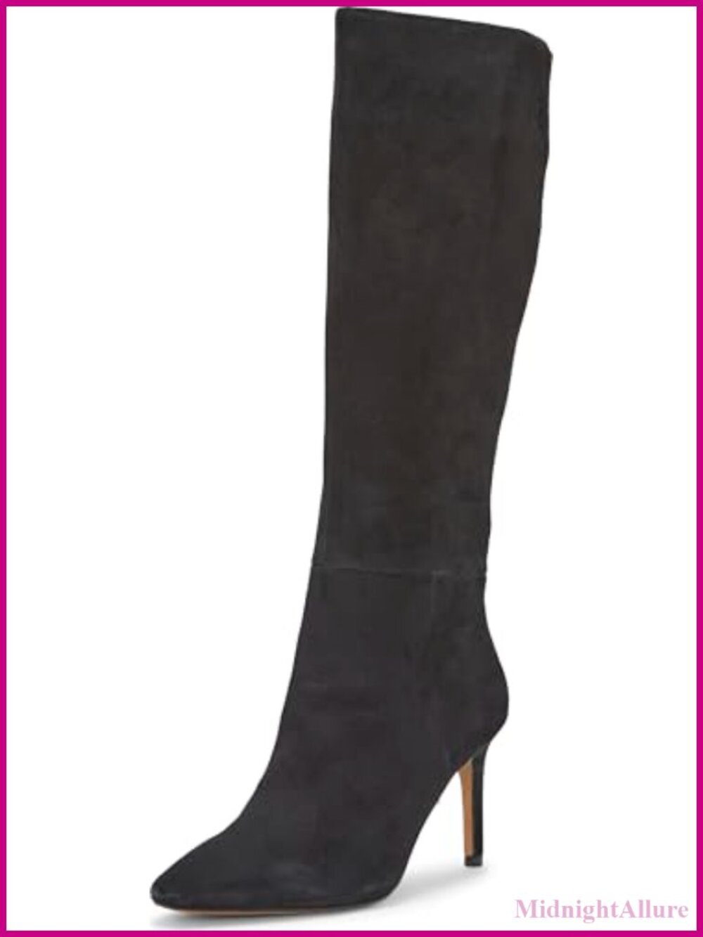 Suede Knee-High Boots Almond Toe Stiletto Heel Wide Calf